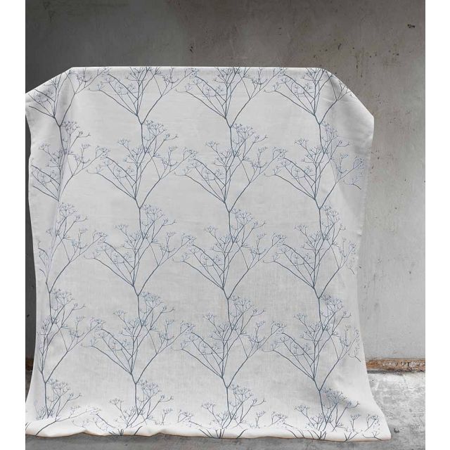 Cicely Agate Blue - White curtain fabric, Blue botanical print