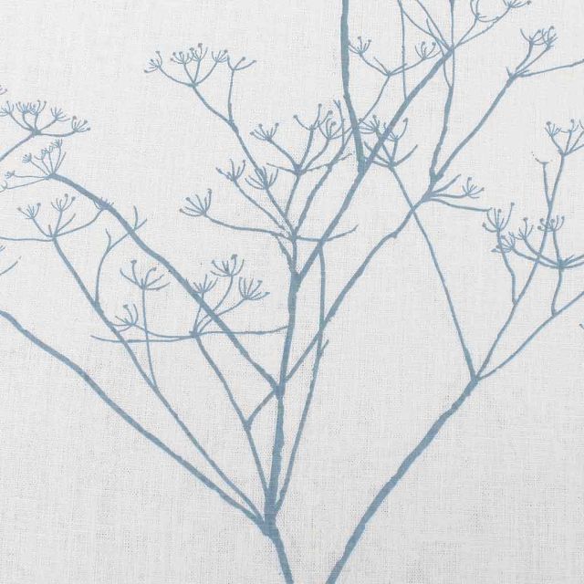 Cicely Agate Blue - White curtain fabric, Blue botanical print