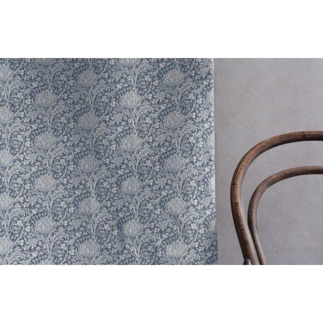 Katarina Agate Blue - White linen fabric with Blue floral print