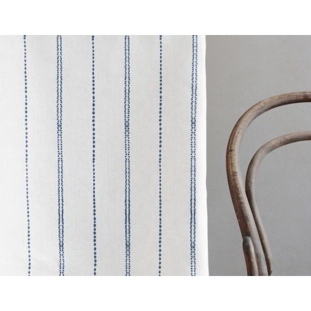 Inga Agate Blue - White fabric with Blue decorative stripes, 100% Linen