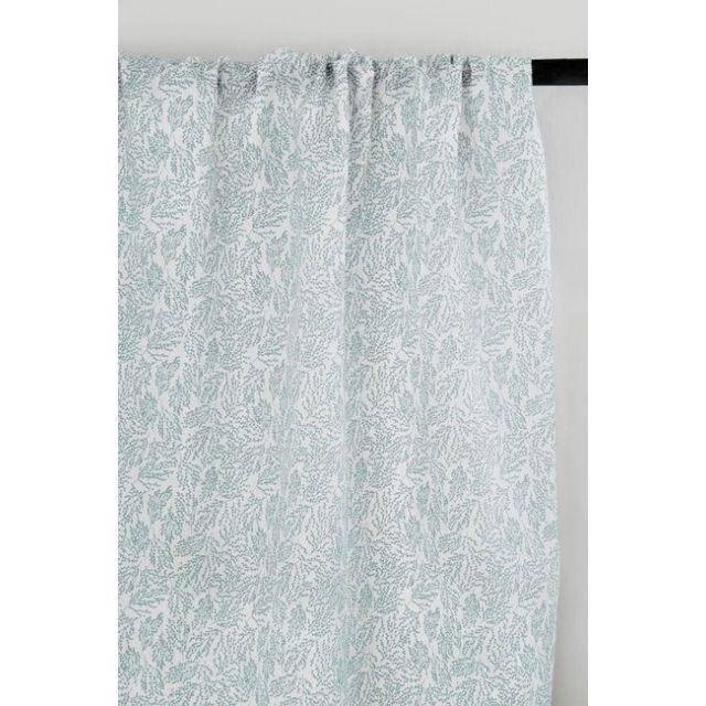 Lisbell Aqua-WHT - White linen fabric with Light blue botanical print