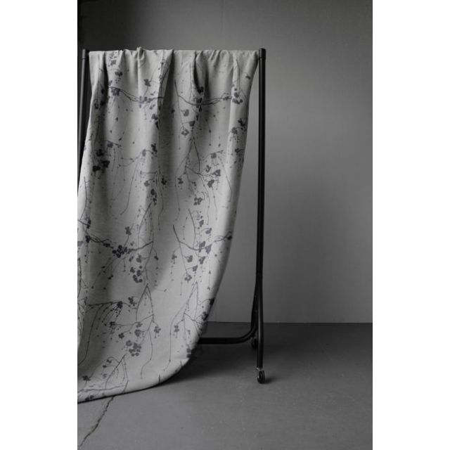 Berry Ash - Botanical Grey print on Linen Cotton fabric