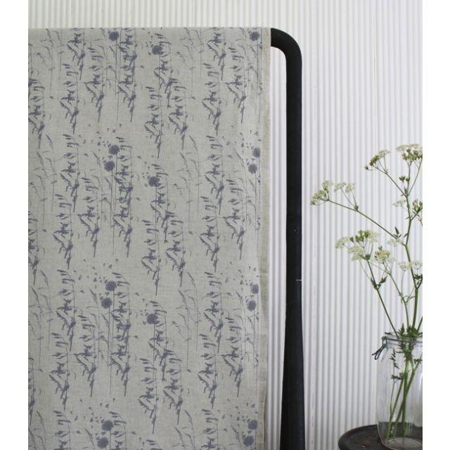 Breeze Ash - Curtain fabric with Grey botanical pattern