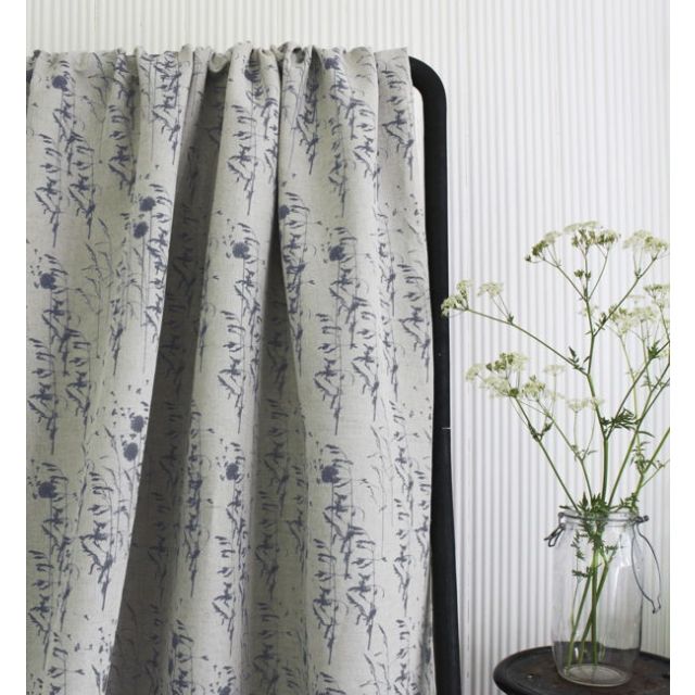 Breeze Ash - Curtain fabric with Grey botanical pattern