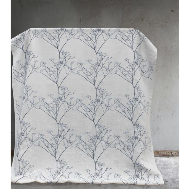Cicely Ash - White linen fabric, Grey botanical print