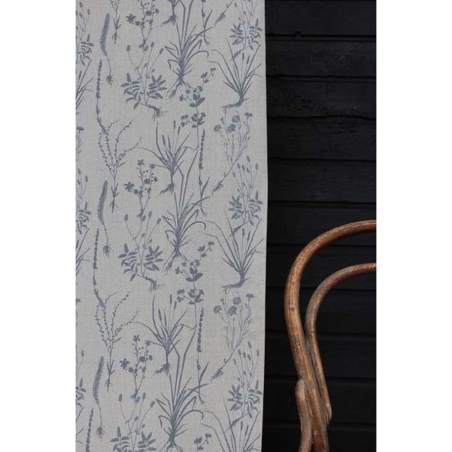 Iida Ash- Fabric for curtains, Grey Botanical Print