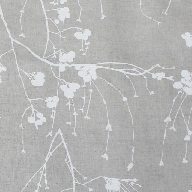 Berry White - Natural fabric with white botanical print