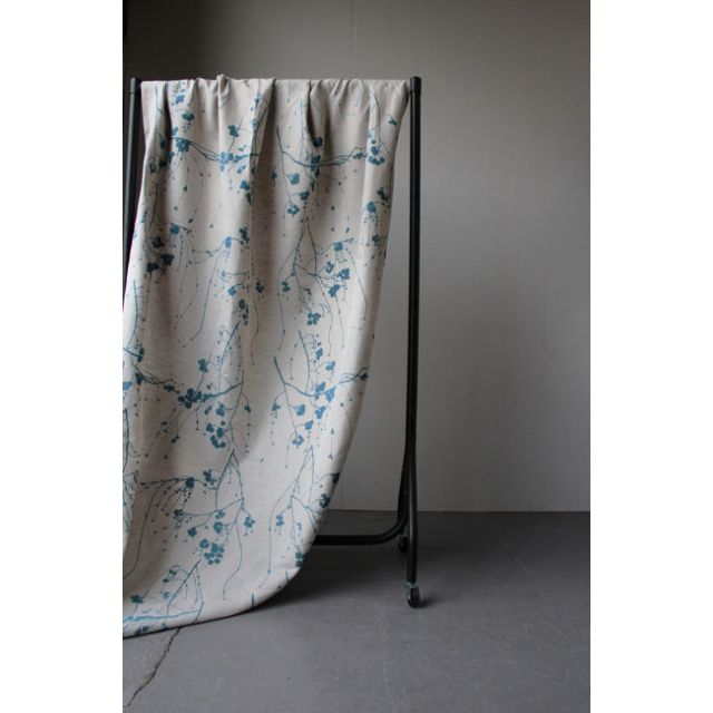 Berry Blue Stone - Botanical Blue print on Linen Cotton fabric