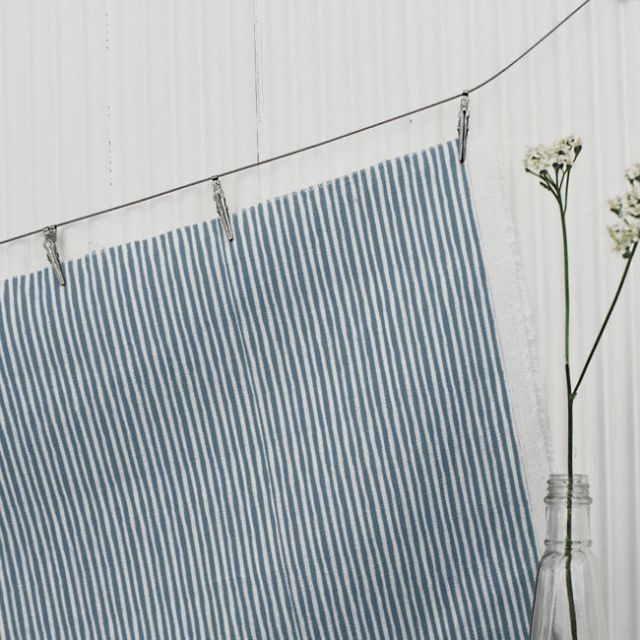 Maisa Blue Stone - Linen curtain fabric, Blue stripes