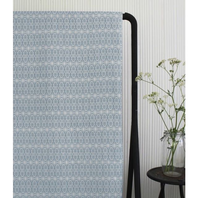 Kjersti Blue Mist - White linen fabric, Blue abstract print