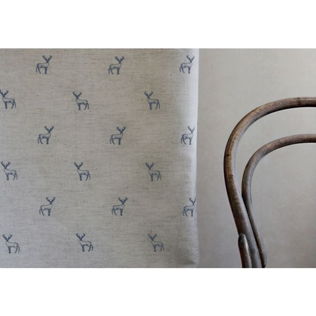 Deer Blue Stone - Curtain fabric with blue pattern of deers