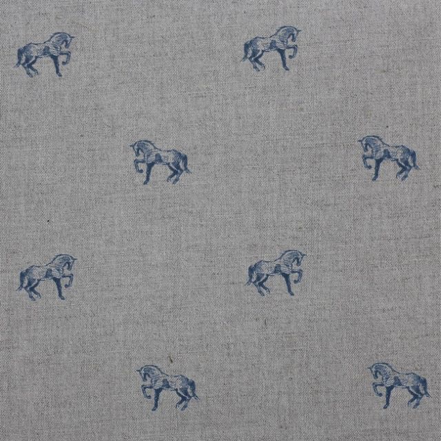 Horse Blue Stone - Curtain fabric with blue pattern of horses