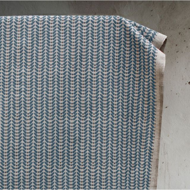Hulda Blue Stone - Natural Fabric printed with Blue and Grey