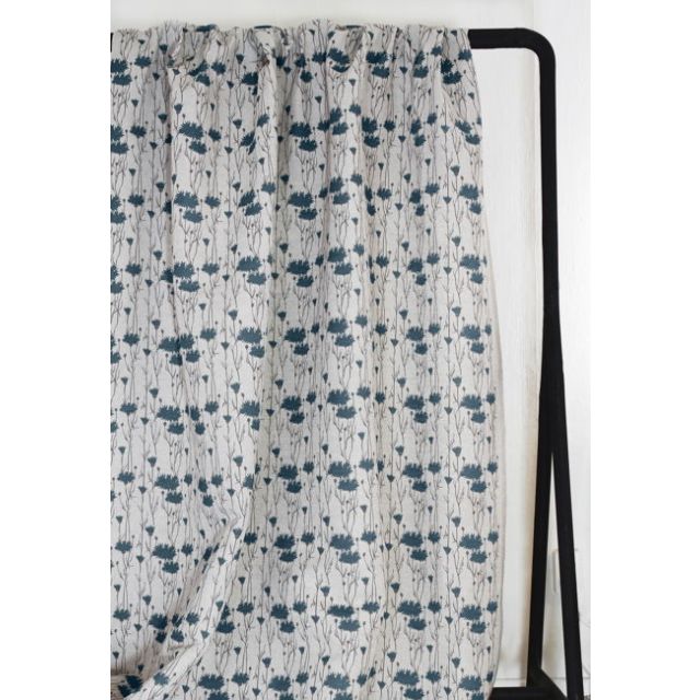 Margrete Blue Stone - Curtain fabric with blue print