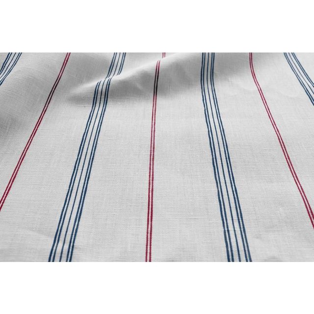Elise Red-Ink-WHT - Linen curtain fabric, Red & Blue stripes