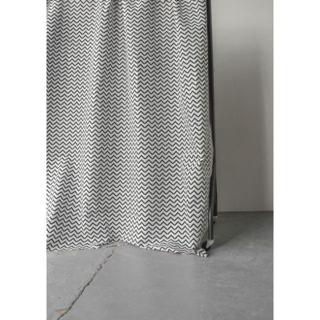 Azig Charcoal - Linen Cotton mix Fabric printed with Dark Grey