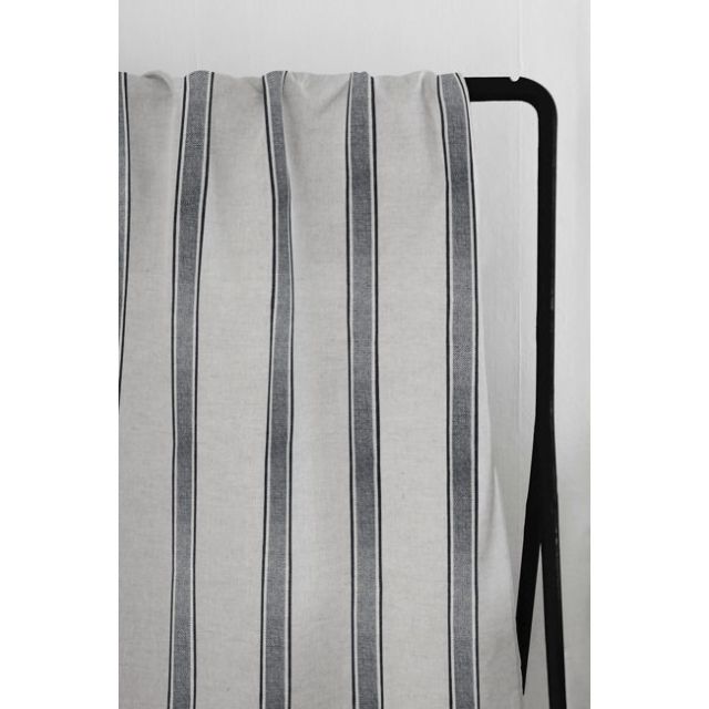 Bella Charcoal - Curtain fabric with Dark Grey stripes