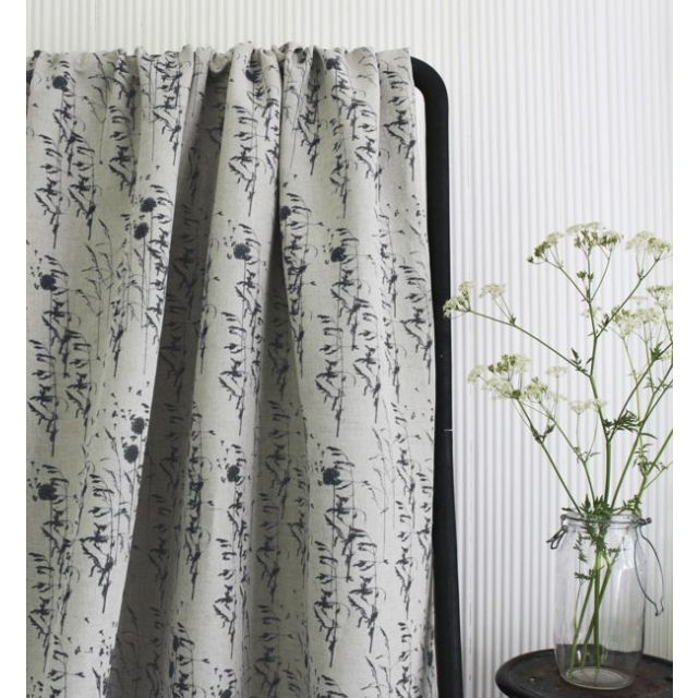 Breeze Charcoal - Curtain fabric with Grey botanical pattern