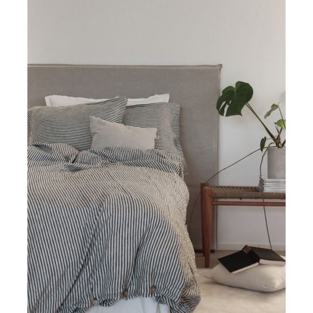 Linen Duvet Cover Double, Charcoal Stripe