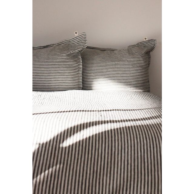 Linen Duvet Cover Double, Charcoal Stripe