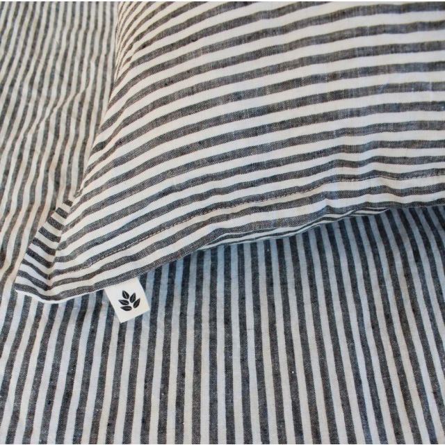 Linen Duvet Cover King, Charcoal Stripe