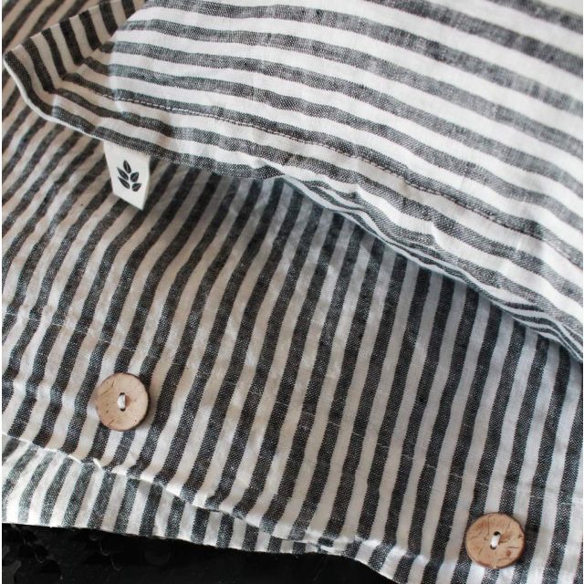 Linen Duvet Cover Double, Charcoal Stripe