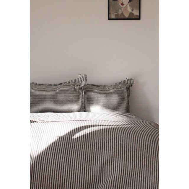 Linen Duvet Cover King, Charcoal Stripe