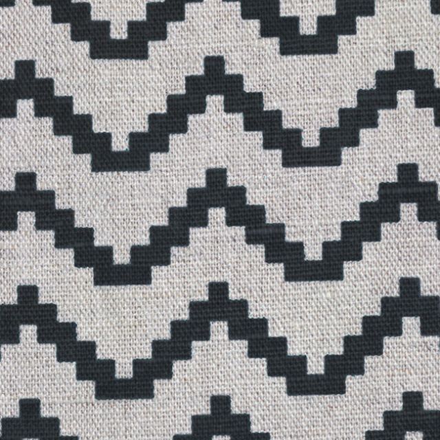 Azig Charcoal - Linen Cotton mix Fabric printed with Dark Grey