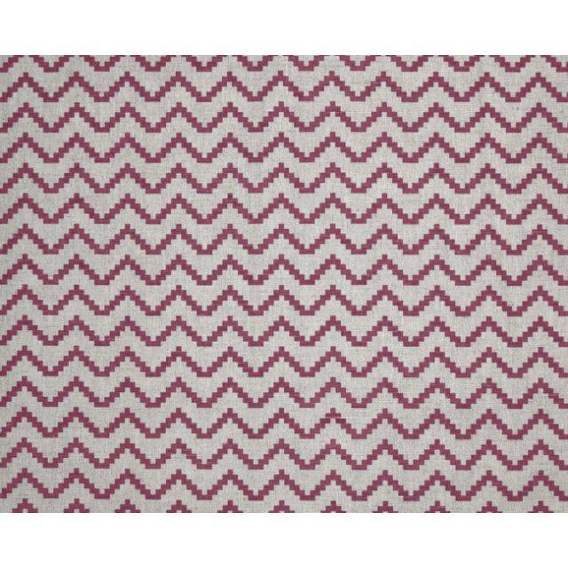Azig Cherry - Natural linen fabric, zig-zag pattern in red print