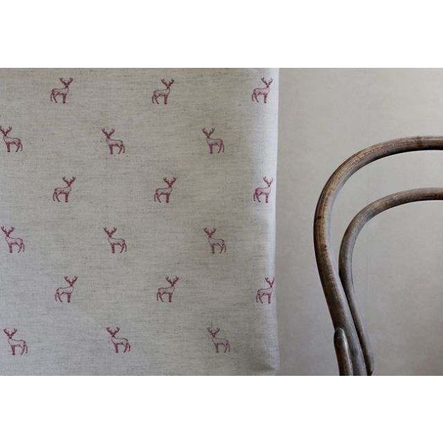 Deer Cherry - Curtain fabric with red pattern of deers
