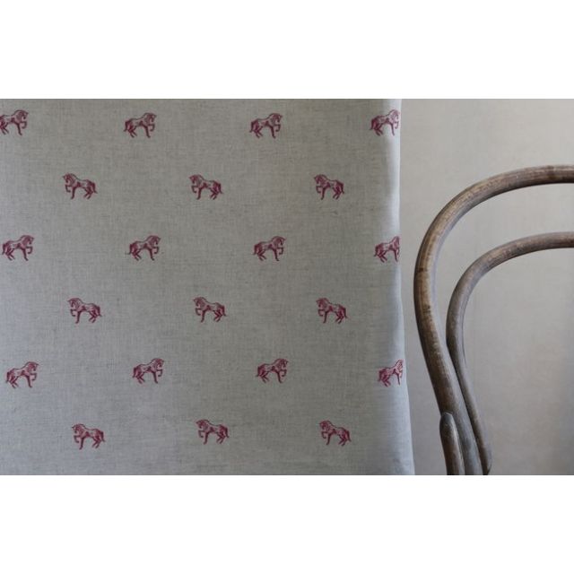Horse Cherry - Curtain fabric with red pattern of horses