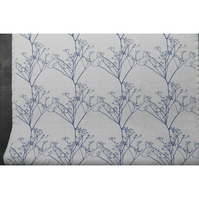 Chervil NightBlue, Natural fabric with Blue print, repeat