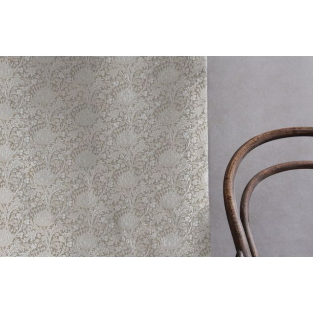 Katarina Clay - White linen fabric with Grey floral print