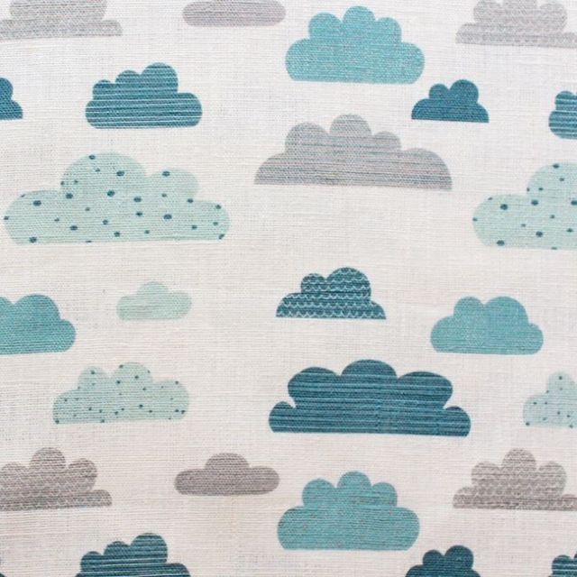 Cloud Dreams Blue - White Linen fabric, Blue cloud pattern - Kids print! p13