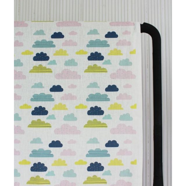 Cloud Dreams Circus - White Linen fabric, colourful cloud pattern - Kids print!
