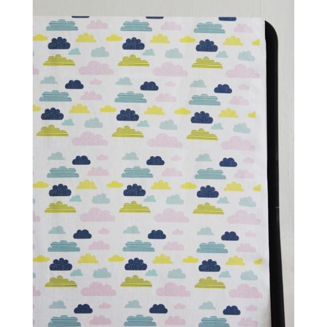 Cloud Dreams Circus - White Linen fabric, colourful cloud pattern - Kids print!