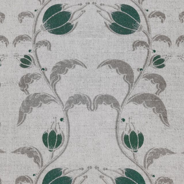 Dana Dark Pine - Curtain fabric with green / grey print