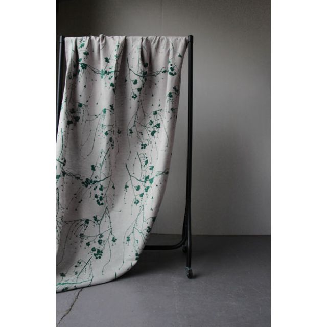 Berry Dark Pine - Curtain fabric with Green Botanical print