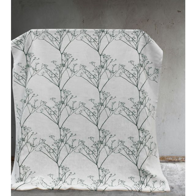 Cicely Dark Pine - White linen, Dark Green botanical print