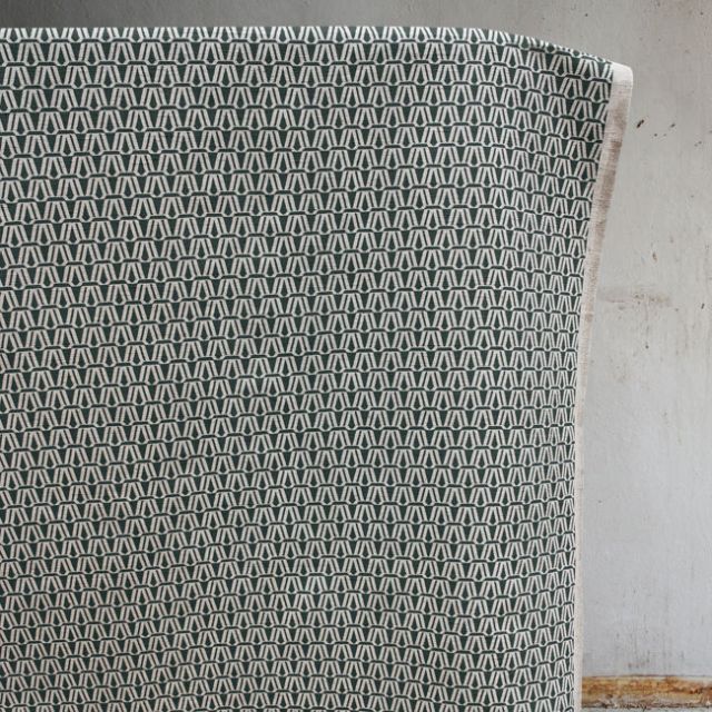 Elva Dark Pine - Natural curtain fabric, Dark Green contemporary print