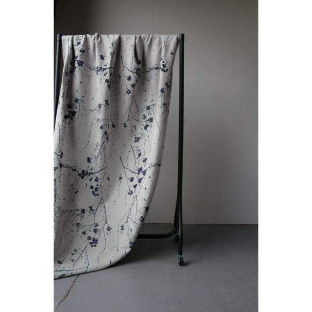Berry Deep Blue - Botanical Dark Blue print on Linen Cotton fabric
