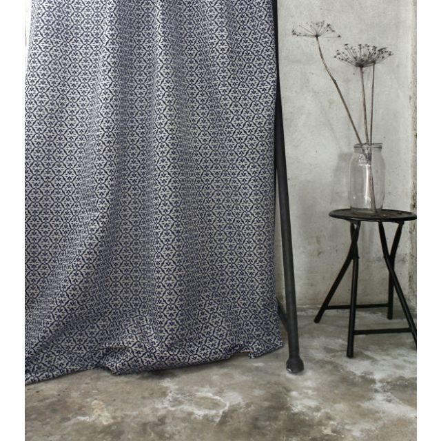 Brita Deep Blue - Curtain fabric printed with Dark Blue