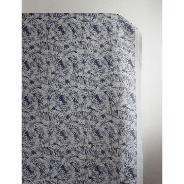 Gabi Deep Blue - Curtain fabric, Dark Blue botanical leaf pattern