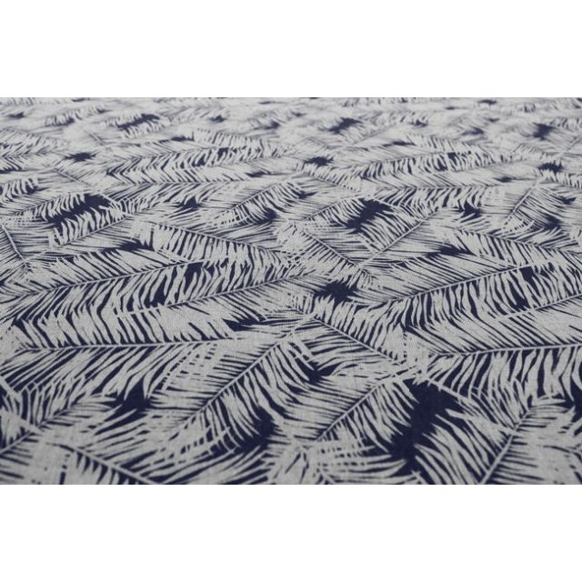 Gabi Deep Blue - Curtain fabric, Dark Blue botanical leaf pattern