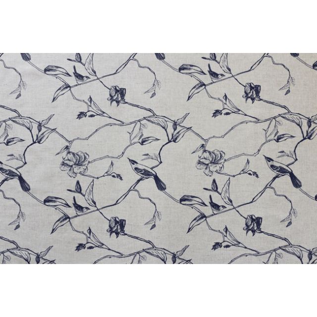 Gardenia Deep Blue - Dark Blue Botanical / bird pattern