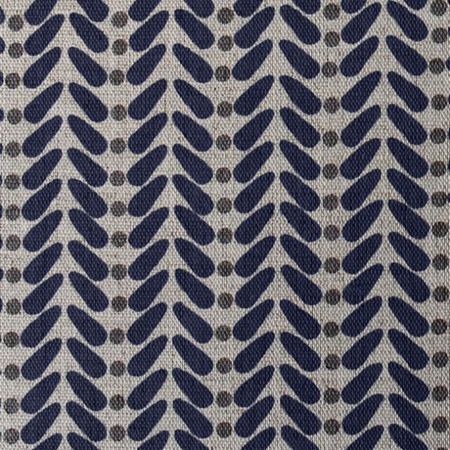 Hulda Deep Blue - Natural Fabric printed with Dark Blue and Grey