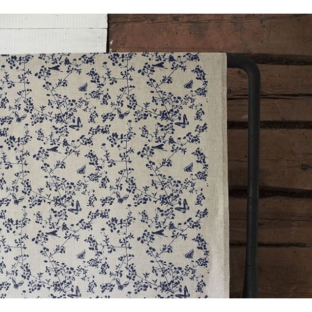 Kamille Deep Blue - Curtain fabric, Dark Blue pattern with butterflies