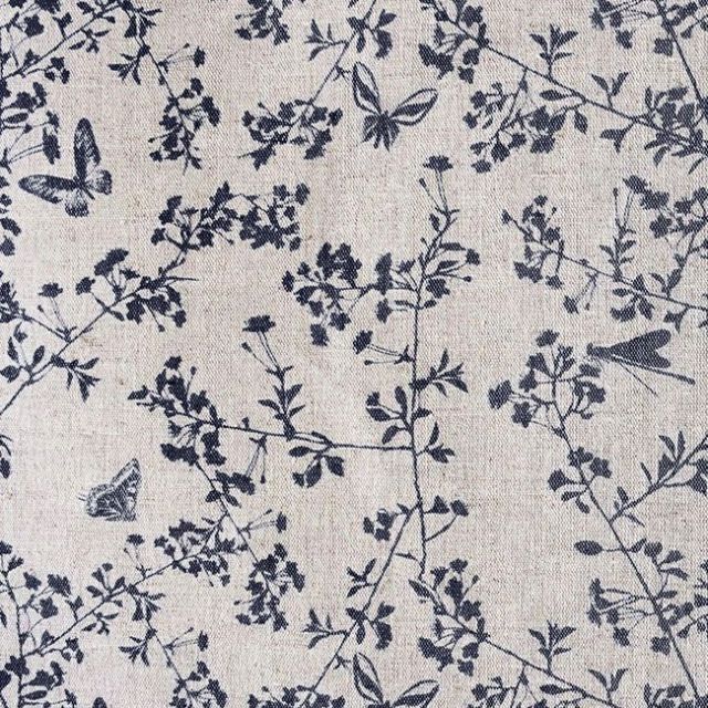 Kamille Deep Blue - Curtain fabric, Dark Blue pattern with butterflies