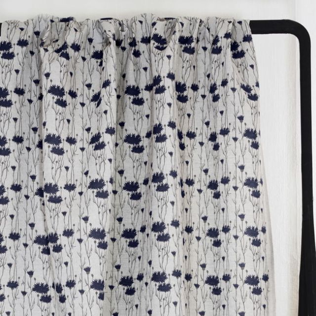 Margrete Deep Blue - Curtain fabric with Dark Blue print