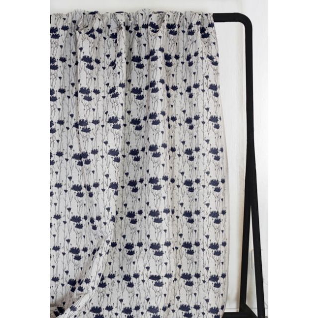 Margrete Deep Blue - Curtain fabric with Dark Blue print